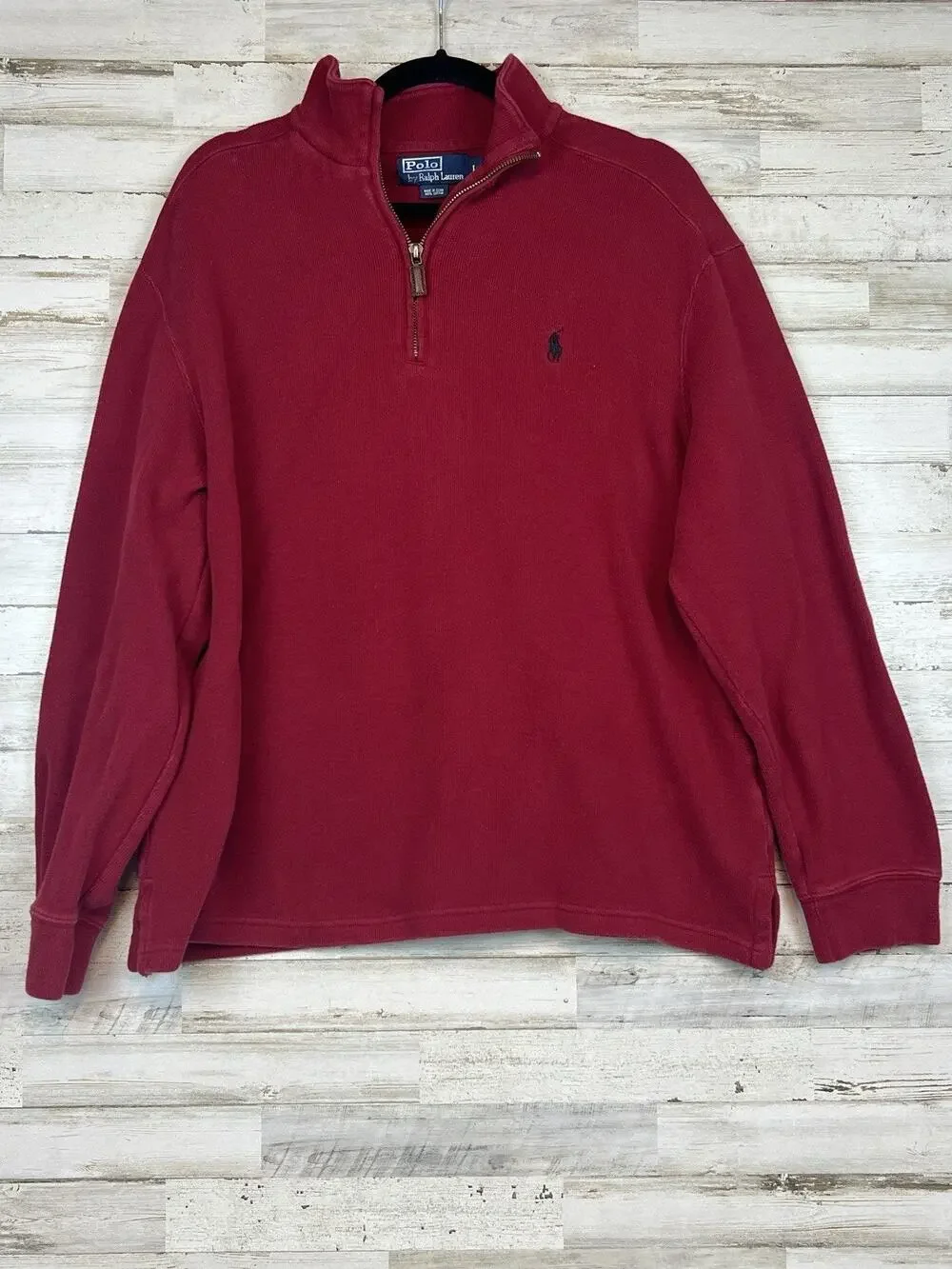 Polo Ralph Lauren Men's Large Red 1/4 Zip Pullover Sweater Cotton Knit Pony Logo